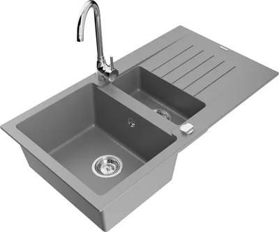Produktbild von Mexen Matias 1,5-Becken-Granitspüle mit Abtropffläche und Mischbatterie Telma, Grau - 6502-71-670200-00