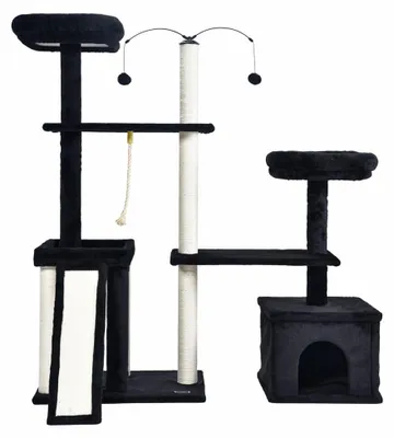 Produktbild von HOME DELUXE - Kratzbaum JAX - Farbe: Schwarz, Maße: 136 x 124 x 40 cm, Material: Polyester, Sisal, Gestell: MDF I Katzenbaum Kratzpfosten