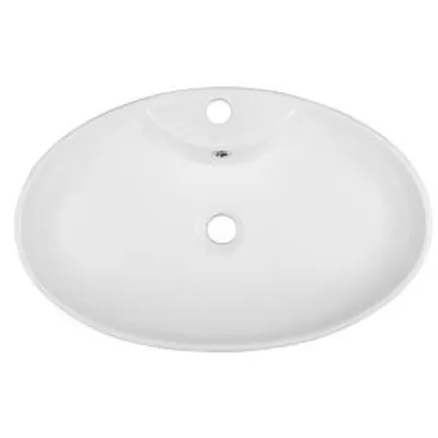 A top-down view of a white ceramic sink.