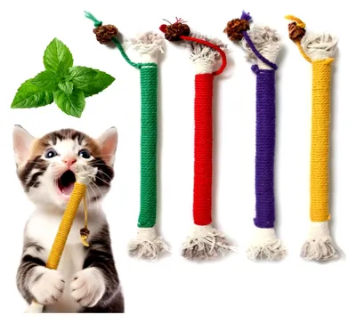 Produktbild von Katzenminze Spielzeug aus Baumwollseil, Interaktives Katzenspielzeug für drinnen, Zahnreinigung für Katzen, gefüllt mit natürlicher Katzenminze, Stressabbauendes Spielzeug, 4 Stück