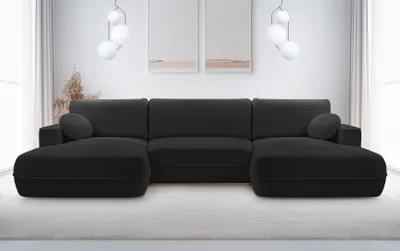 Image de AX LIVING Canapé en U avec fonction sommeil Peoni 364cm noir élégant