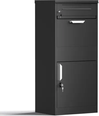 Produktbild von XPOtool Paketkasten Schwarz 500 x 370 x 1120 mm, Paketbox Zuhause, private Paketannahme passend für Pakete und Päckchen, Standbriefkasten Stahl
