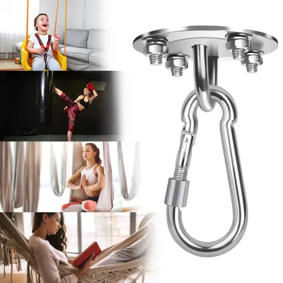 Immagine prodotto di Clanmacy gancio a soffitto amaca sedia, acciaio inox pesante amaca gancio 180 °Premium altalena girevole con 4 vite per amaca in legno cemento