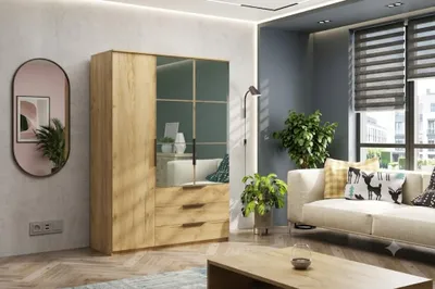 Zdjęcie produktu dla Szafa Florencja craft złoty, uchylna z lustrem – 150 x 62 x 215 cm