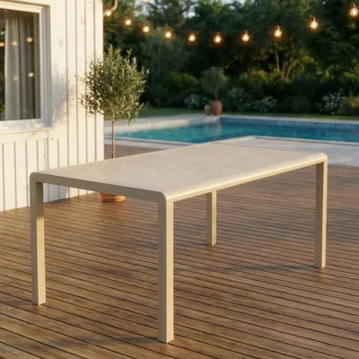 Produktbild von Gartentisch TRAPANI 160x90 cm, Champagner - Terrassentisch mit gehärteter Glasplatte in Steinoptik, Aluminiumgestell, pflegeleicht und wetterbeständig für 6 Personen