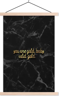Produktbild von MuchoWow® Textilposter Zitate - Sprichwörter - Gold - Marmor 60x90 cm mit holzfarbenen Rahmen - Textil