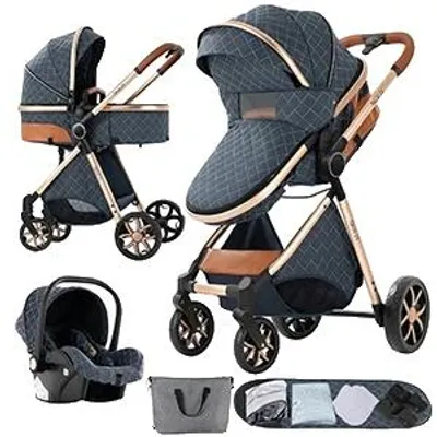 Produktbild von Babywagen, 3-in-1 Reisesystem, zusammenklappbares Design, YV9-BLAU