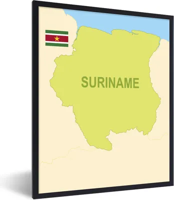 Produktbild von MuchoWow® Gerahmtes Poster Die Karte von Suriname illustriert mit der Flagge 30x40 cm - Poster mit Schwarzem Bilderrahmen Wandposter Rahmen Foto Bilder - Wanddeko - Kunstdrucke
