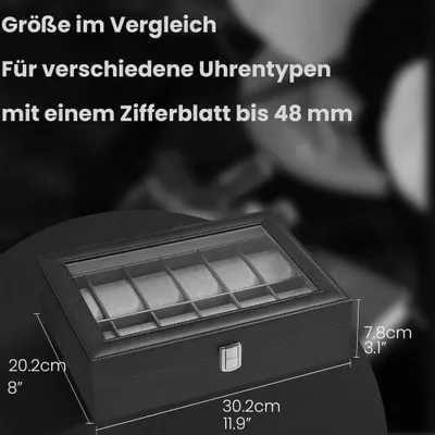 Produktbild von Songmics Uhrenbox 12 Uhren Uhrenkoffer Uhrentruhe Schatulle Glas Uhrenkasten