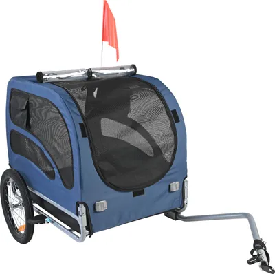 Immagine prodotto di SucceBuy rimorchio per cani, capacità di carico 100 lbs, trasportino per animali domestici con telaio pieghevole, ruote a sgancio rapido, attacco universale, catarifrangenti di sicurezza, blu/nero