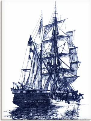 Produktbild von ARTland Leinwandbild Antikes Schiff in blau I Größe: 60x80 cm