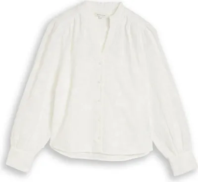 Produktbild von Tom Tailor Damen Loose Fit Bluse mit Stickerei, leichten Raffungen und Rüschenkragen