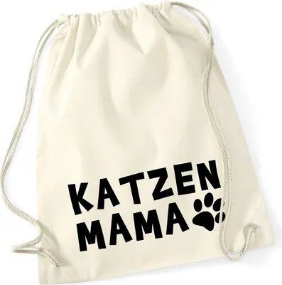 Produktbild von Huuraa Turnbeutel Katzenmama Tapse 12 Liter Natural Baumwolle Rucksack Geschenkidee