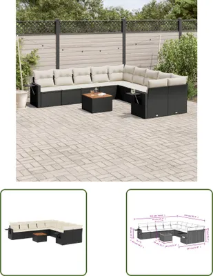 Produktbild von The Living Store 11-tlg. Garten-Sofagarnitur mit Kissen Schwarz Poly Rattan