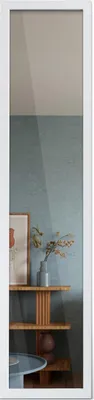 Produktbild von Standspiegel, Ganzkörperspiegel, Dekospiegel – 36x156 cm – mit weißem Rahmen, freistehend, modern & minimalistisch; für Schlafzimmer, Wohnzimmer & Flur; hochwertiges, zeitloses Design