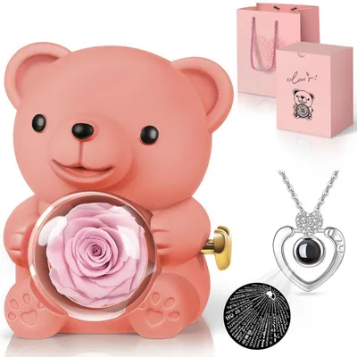 Immagine prodotto di Orso di rosa "Ewige Rose" con collana "Ti amo", regalo per donne, mamma