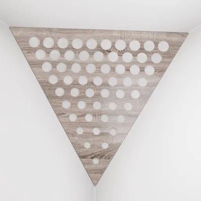 Obrázok produktu pre 2-balenie – basová pasca do rohov stropu „Triangle-F“ | Akustická pena v tvare pyramídy s laminovanou doskou HDF a poťahom [ROUNDS – Sonoma | Biela]