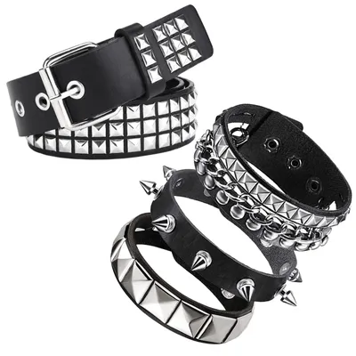 Produktbild von MHYMX Y2K Gürtel, Nietengürtel mit 3 Nietenarmband Schwarz Kunstledergürtel Glitze