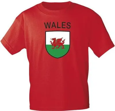 Produktbild von Kinder-T-Shirt mit Print - Wappen Flagge Fahne Wales - K76098 rot - Gr. S-XXL Größe - 134/146