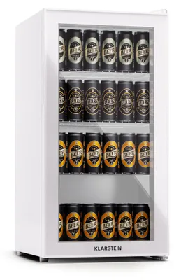 Produktbild von Klarstein Kühlschrank mit Glastür, Leiser Edelstahl-Kühlschrank, Indoor/Outdoor Getränkekühlschrank, Schmaler Weinkühlschrank für Getränke, 74L Kühlschrank mit Herausnehmbare Ablagen, 5-18°C