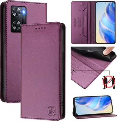Produktbild von Lederhülle für Oppo A57 4G/A77 4G/A57S/A57e/A77S Hülle Flip Brieftasche Kartenfächern Ständer Schutzhülle Lila
