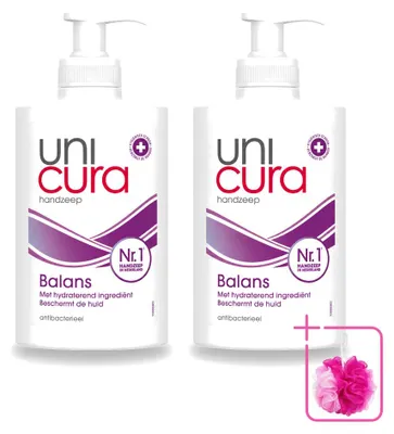 Productafbeelding van 2 x Unicura Antibacteriële vloeibare zeep, Balance - 250 ml - Voordelijnverpakking - 2 stuks