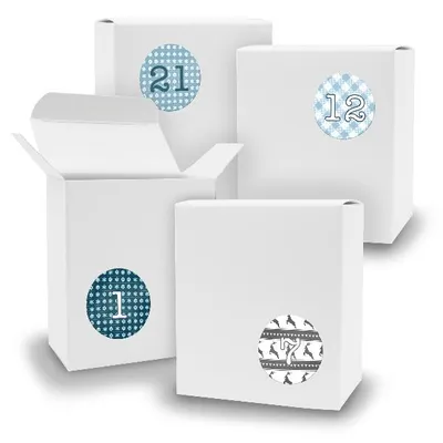 Produktbild von Adventskalender zum Füllen 24x Quader WEISS + Sticker V07 Z05