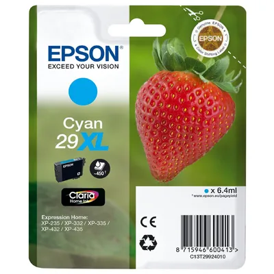 Image de Epson 29XL - 6.4 ml - XL - Cyan - original - cartouche d'encre - pour Expression Home XP-235, 245, 247, 332, 335, 342, 345, 432, 435, 442, 445 (C13T29924010)