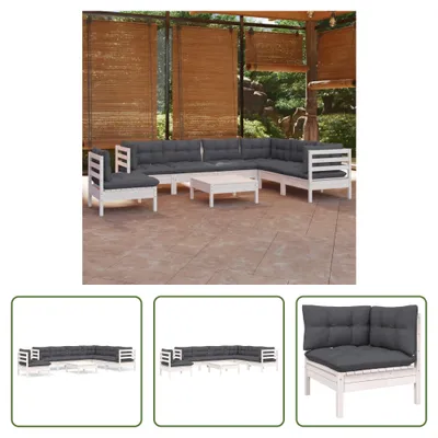 Produktbild von The Living Store 8-tlg. Garten-Lounge-Set mit Kissen Weiß Kiefer Massivholz