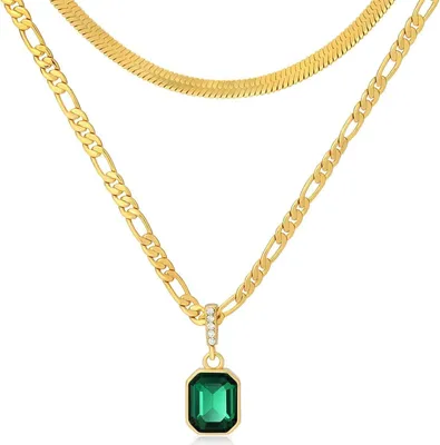 Image de Mesovor Or stratifié Chaînes Pendentif Cristal 18 carats Plaqué Or Collier Femme Fille Bijoux Vert