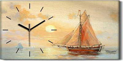 Produktbild von Wanduhr Bürouhr Leinwand Bild Geräuschlos 60x30 Ölgemälde Boot Meer Himmel - schwarze Hände