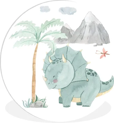Produktbild von MuchoWow® Rundes Wandbild - Runde Bilder Kinderzimmer - Baum - Dinosaurier - Junge - Mädchen - Kinder Ø 30 cm Kreis Wanddekoration Kunststoff - Wandkreis - Wandschmuck - Schlafzimmer - Bilder - Der Kreis - Kunst für die Wohnung - Plastik - Kunstdruck - Wandbild