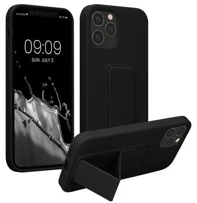 Produktbild von kwmobile Handyhülle für Apple iPhone 12 Pro Max Hülle - TPU Silikon Case mit Fingerhalter und Stand - Schutzhülle Cover in Schwarz