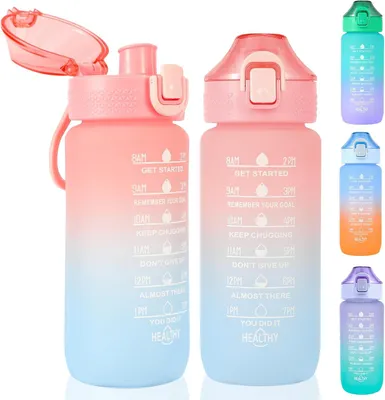 Produktbild von Kindertrinkflasche 600 ml, Auslaufsicher, Tritan, Zeitmarkierungen, Sportflasche für Schule