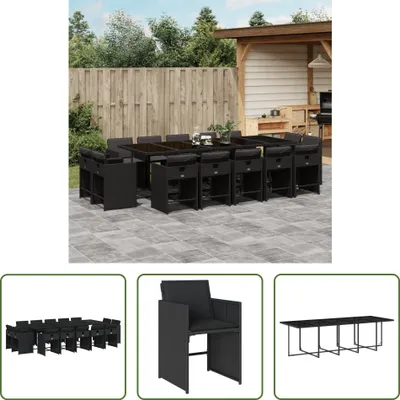 Produktbild von The Living Store 15-tlg. Garten-Essgruppe mit Kissen Schwarz Poly Rattan