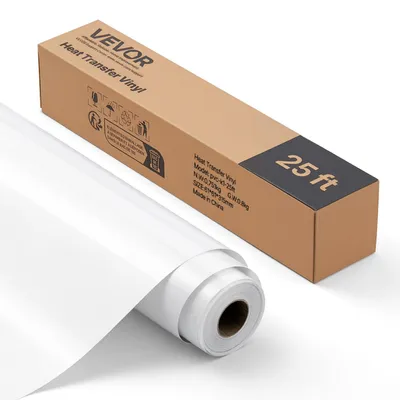 Productafbeelding van VEVOR Vinylfolie voor warmteoverdracht, transferfolie (304,8 x 7260 mm), glanzend witte HTV-bühelfolie, compatibel met snijmachines, geschikt voor verschillende materialen zoals T-shirts, kussens en hoeden