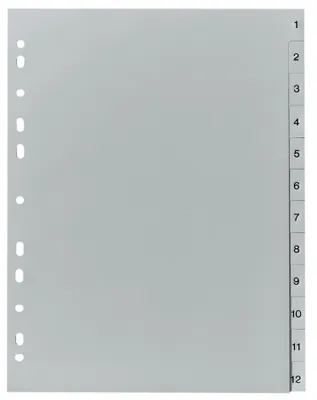 Produktbild von Herlitz Kunststoff Register Zahlen 1-12 DIN A4 12-teilig grau