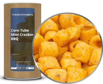 Produktbild von CrackersCompany Mini-BBQ-Maiscracker (Corn Tube Mini Cracker BBQ), Membrandose 350 g