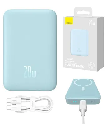 Produktbild von Baseus PPCX110103, 10000 mAh, Lithium Polymer (LiPo), Kabelloses Aufladen, 20 W, Blau