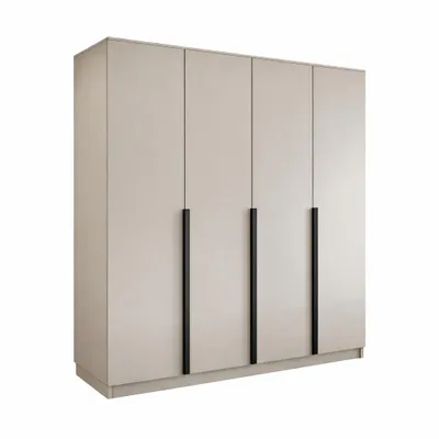 Produktbild von Kleiderschrank LIZA 197 x 215 x 58,1, 3-türig, kaschmir, mit schwarzen Griffen, Kleiderstange und großzügigem Stauraum