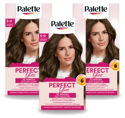 Obrázek produktu pro 3 x Palette Perfect Gloss, dočasná barva na vlasy, omyvatelná, odstín 5, středně hnědá - výhodná balení - 3 kusy