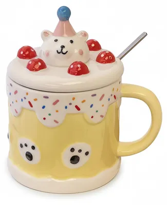 Tasse mit Deckel und Löffel, 450 ml, kreativ, gelb