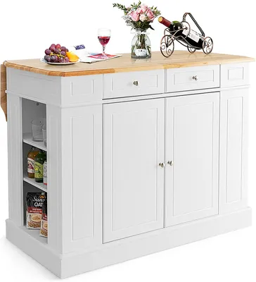 Produktbild von GOPLUS Kücheninsel mit erweiterbarer Arbeitsfläche, Küchenschrank aus Holz mit Schubladen und Regalen, Sideboard für Küche & Esszimmer