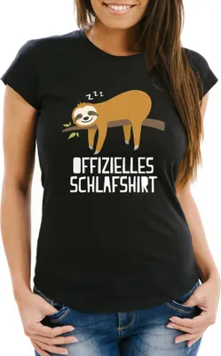 Produktbild von Damen T-Shirt Offizielles Schlafshirt Faultier Pyjama Schlafanzug Fun-Shirt Spruch lustig Moonworks® schwarz L