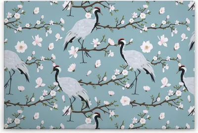 Produktbild von Leinwandbild Tiere 60 x 90 cm - Wandbild Blumen Blau Weiß Tadessi Leinwandbild Vogel - Keilrahmen Natur Wohnzimmerdeko Wanddeko Wandgemälde