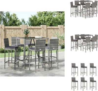 Produktbild von vidaXL 7-tlg. Gartenbar-Set mit Kissen Grau Poly Rattan - Gartenmöbel-Sets