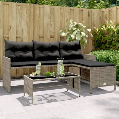 Produktbild von Gartensofa in L-Form mit Tisch und Kissen Grau Poly Rattan 365574