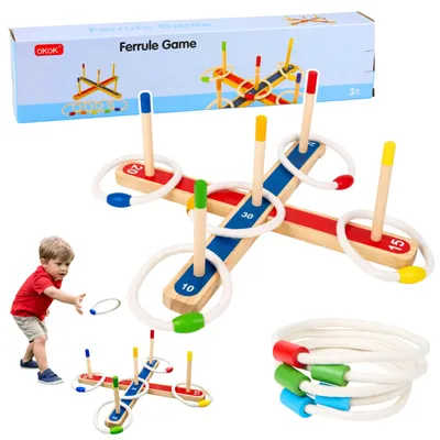 Produktbild von Geschicklichkeitsspiel zum Ringwerfen aus Holz, Familienspiel mit Wertung