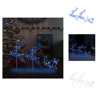 Zdjęcie produktu dla vidaXL Dekoracja świąteczna LED renifer i sanie akrylowe 260x21x87 cm niebieskie - lampki choinkowe