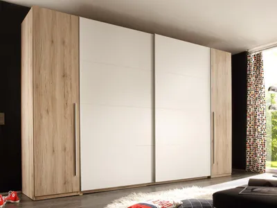 Produktbild von Kleiderschrank Schiebetürenschrank Drehtürenschrank Schrank "Ketty II" San Remo Eiche / Weiß
